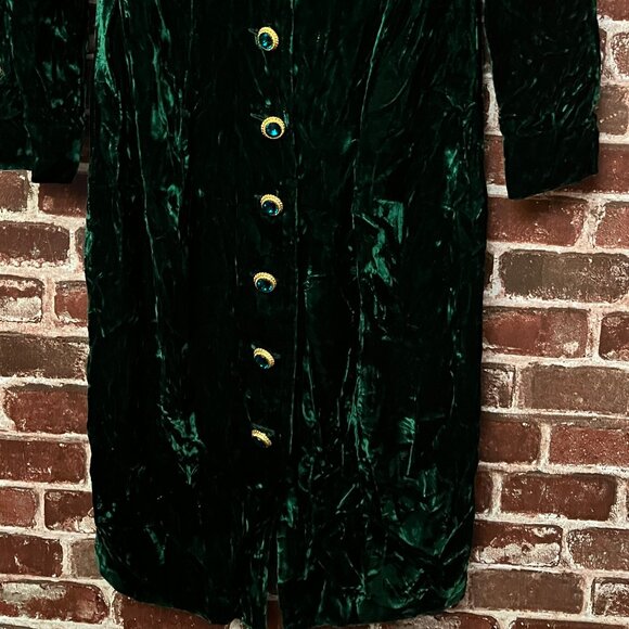 VTG Zakura Emerald Green Crushed Velvet Midi Dress Jeweled Epaulettes Size 8 - Picture 2 of 10
